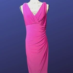 𝅺LAUREN RALPH LAUREN Empire Ruched Jersey Sheath Dress, Sleeveless, MAGENTA, 10